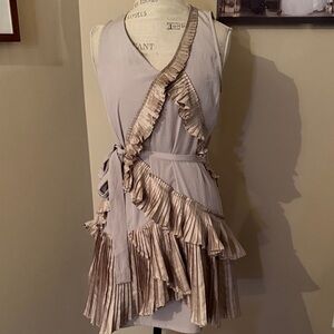 Sleeveless Ruffle Wrap Dress in Light Beige and Champagne